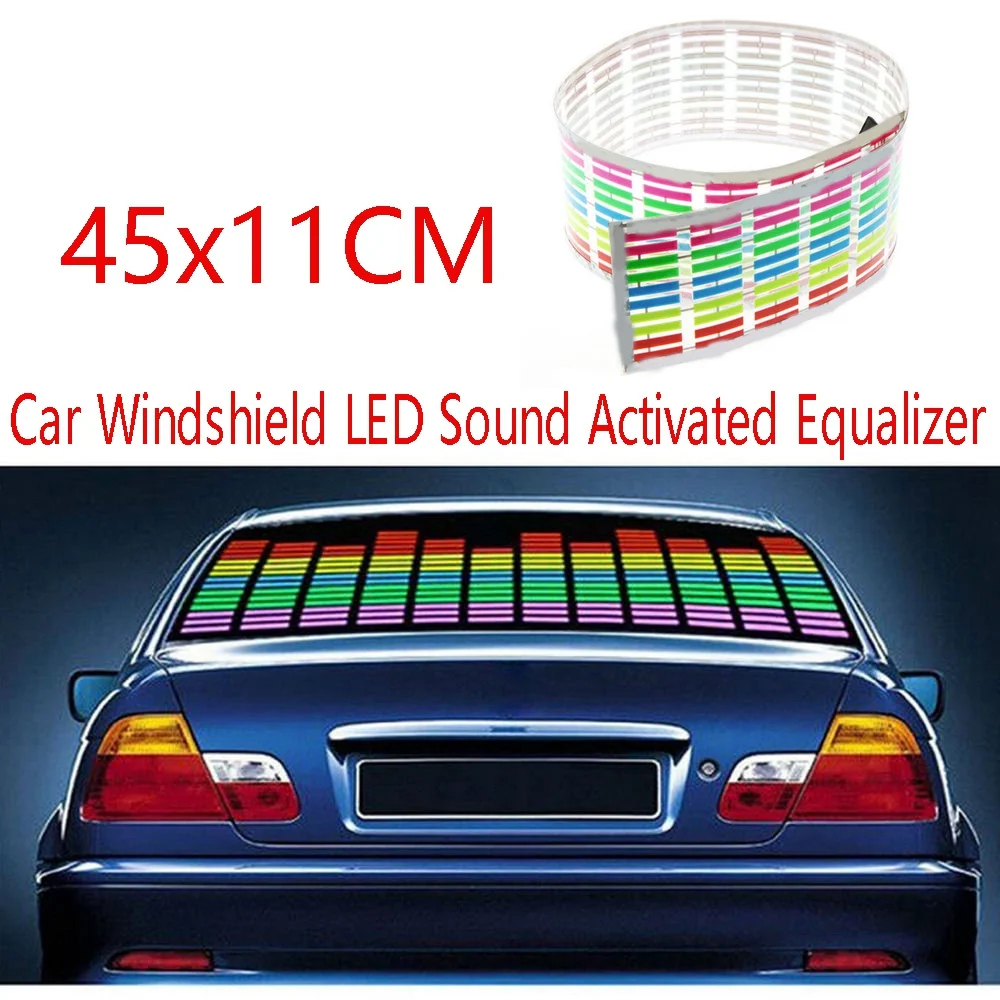 45X11CM Car Windshield LED Sound Activated Equalizer Car Neon EL Light Music Rhythm Flash Lamp Sticker with Control Box