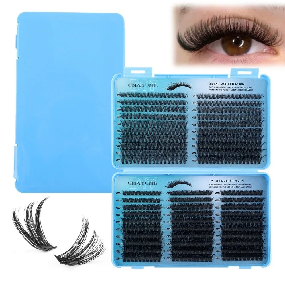 640Pcs 8-16mm Length False Eyelashes Fluffy Texture Thick Volume Fake Eyelash D Curl Wispy Style 3D Faux Mink Lash Cat Eye Look