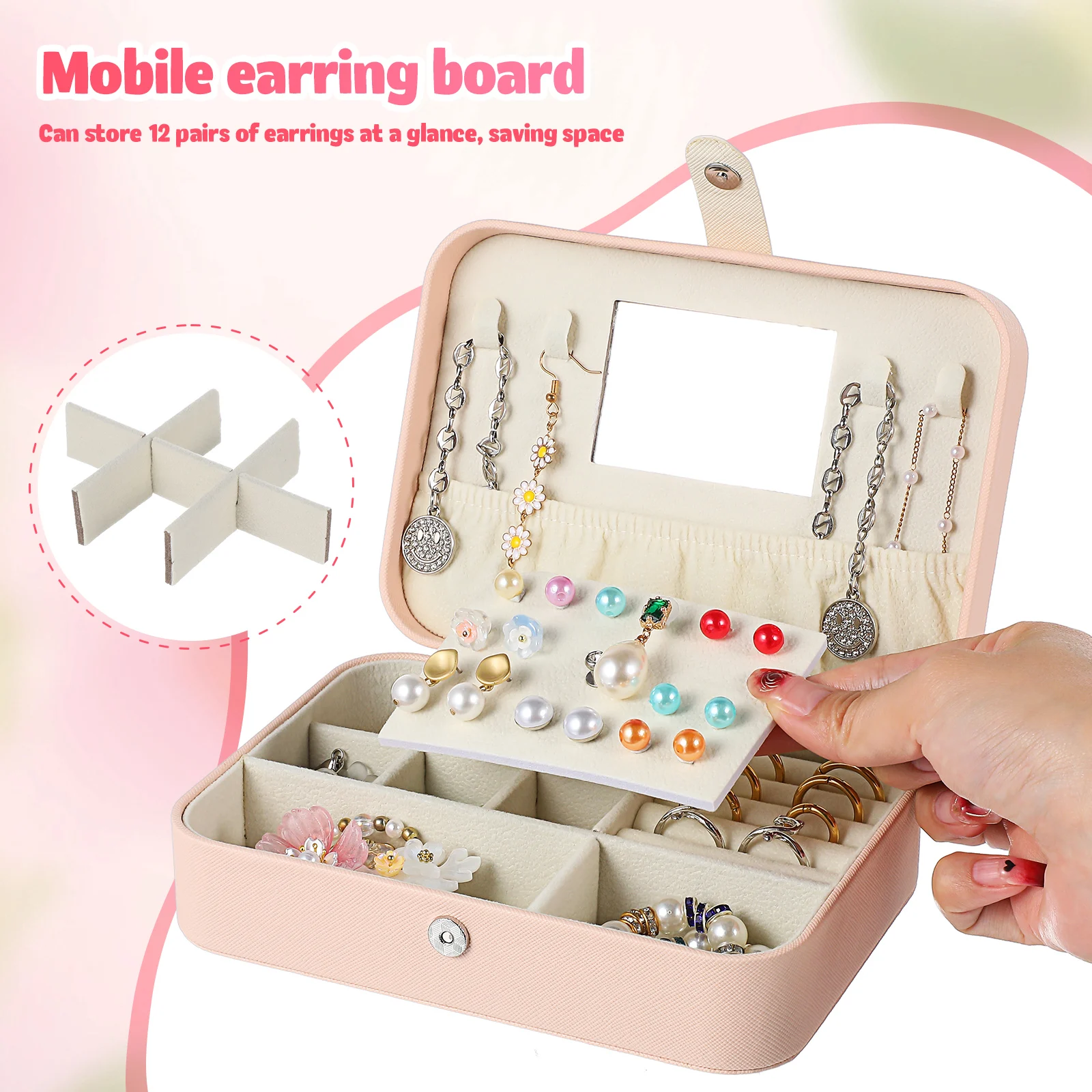

Jewelry Storage Pink Fabric Earring Holder ganizer Decorative Case Table Jewelry Box Trinket Storage Compartment Box Sundries