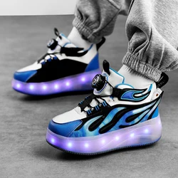 Children's walking shoes Boys 2024 new outdoor roller high top sneakers retractile roller skates four wheel girls swivel buckle