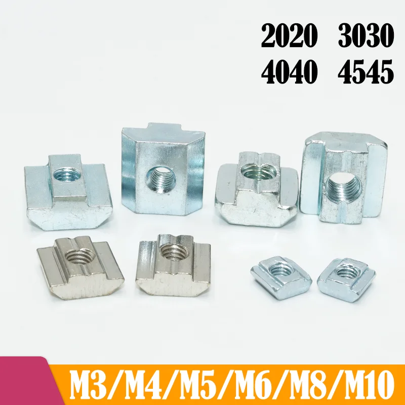 100p/ T Block Square Nut M3 M4 M5 M6 M8 T-Track Sliding Hammer Nut for 3d printer 2020 3030 4040 4545 Aluminum Connector Profile