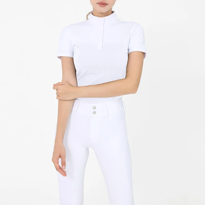 Equestrian Riding Clothes 2 Piece Set Women's Sports Suit Full Silicone Pants And Short Sleeve Top Horse Riding Competition Wear