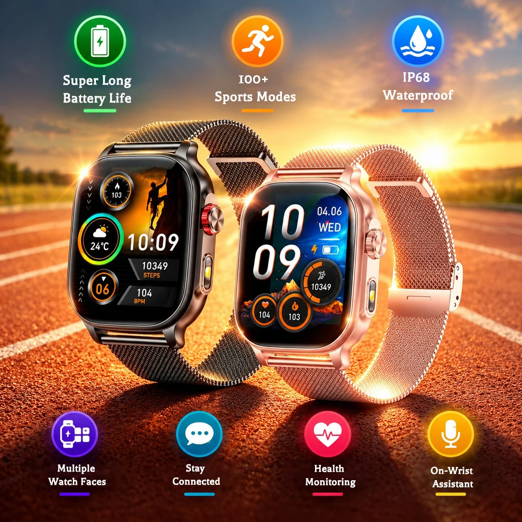 2026 New Smartwatch 2.01'' High-Definition Screen LED Flashlight Custom Dial Health Monitoring Multifunctional Men's Smartwatch