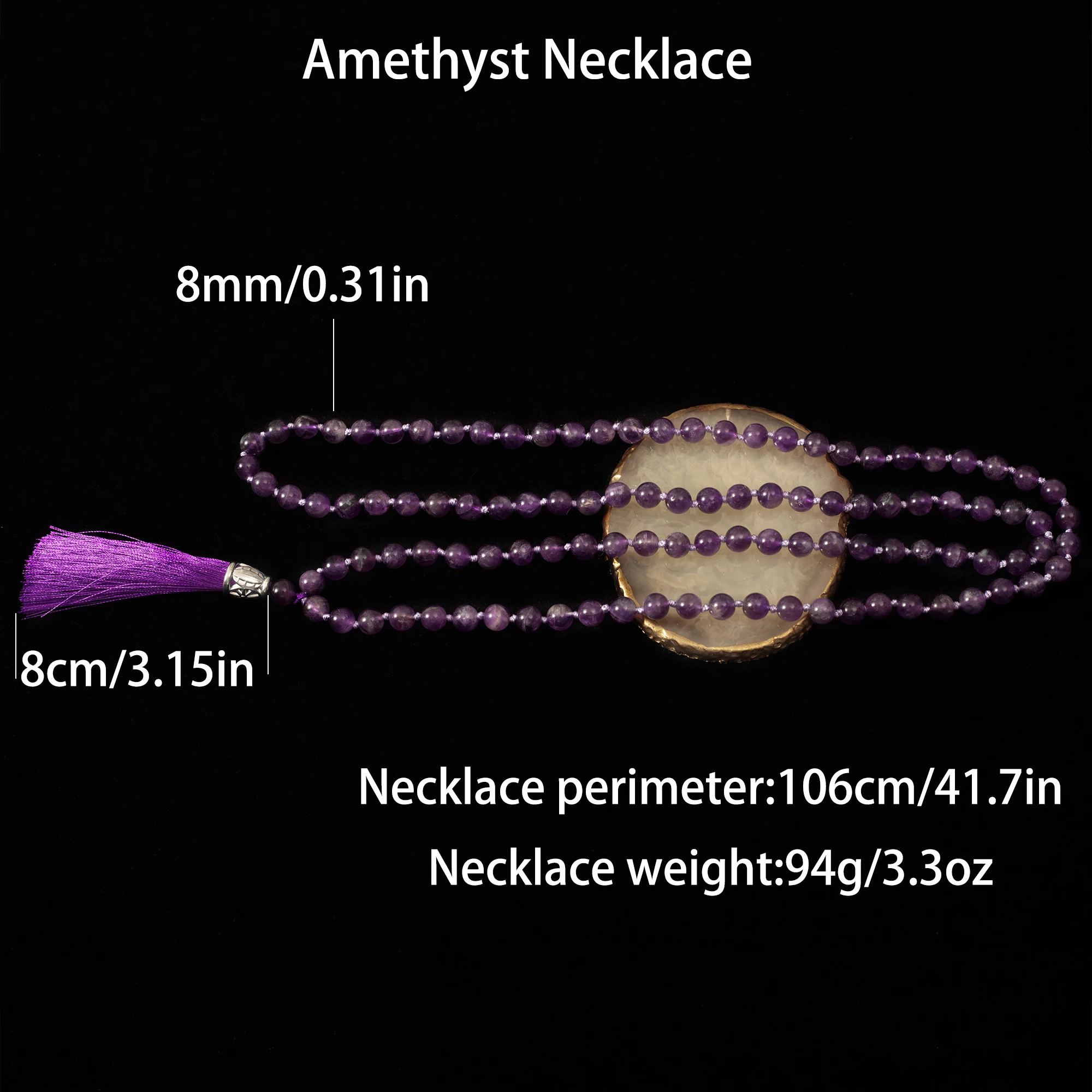 8 mm natürliche Amethyst-Perlen, geknotet, 108 Japa-Mala-Rosenkranz, Halskette, Meditation, Gebet, Yoga-Schmuck für Männer und Frauen – Detail 1