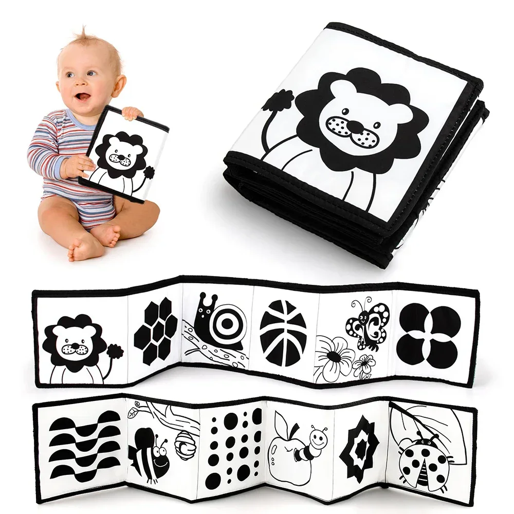 Sensory Cloth Book Baby Toys 0 12 Months Newborn Bed Crib Bumper Black and White Animal Quiet Montessori Early education Books