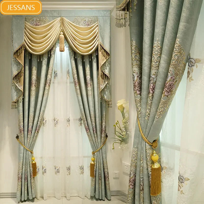 

Custom European-Style Curtains for Living Room Bedroom High Shading High Precision Embossed Curtain Roman Curtain Included