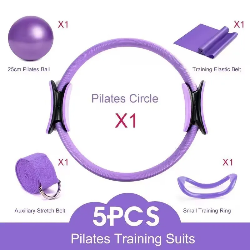 5-Piece Pilates Yoga Ball Ring Stretch Band Resistance Band Set Home Portable Body Shaping Fitness Kit for Women