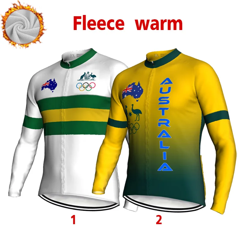 Australia Thermal Fleece Cycling Jersey, Long Sleeve, MTB Bicycle Clothing, Outdoor Bike Clothes, Winter Clothes, Warm Jacket