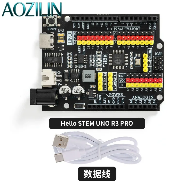 Improved UNO Microcontroller Board Compatible with Arduino IDE Mixly Block‑Programming for Electronic Beginner DIY Learning Kit