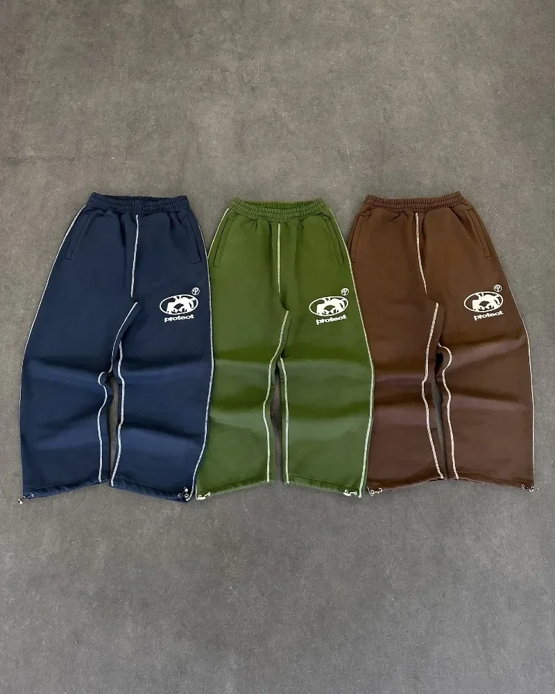 Street wear PROTECT Fashion Letter Embroidery Loose Sweatpants Men's And Women's Y2K Harajuku Hip-Hop Gothic Casual Joker Pants