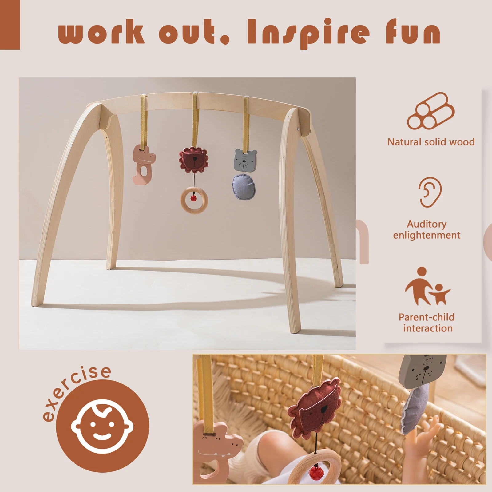 Baby Gym Wooden Carpet Activities for Babies Tent Pendent Hanger Activities for baby stroller Toys Wooden  Room Activities Gym