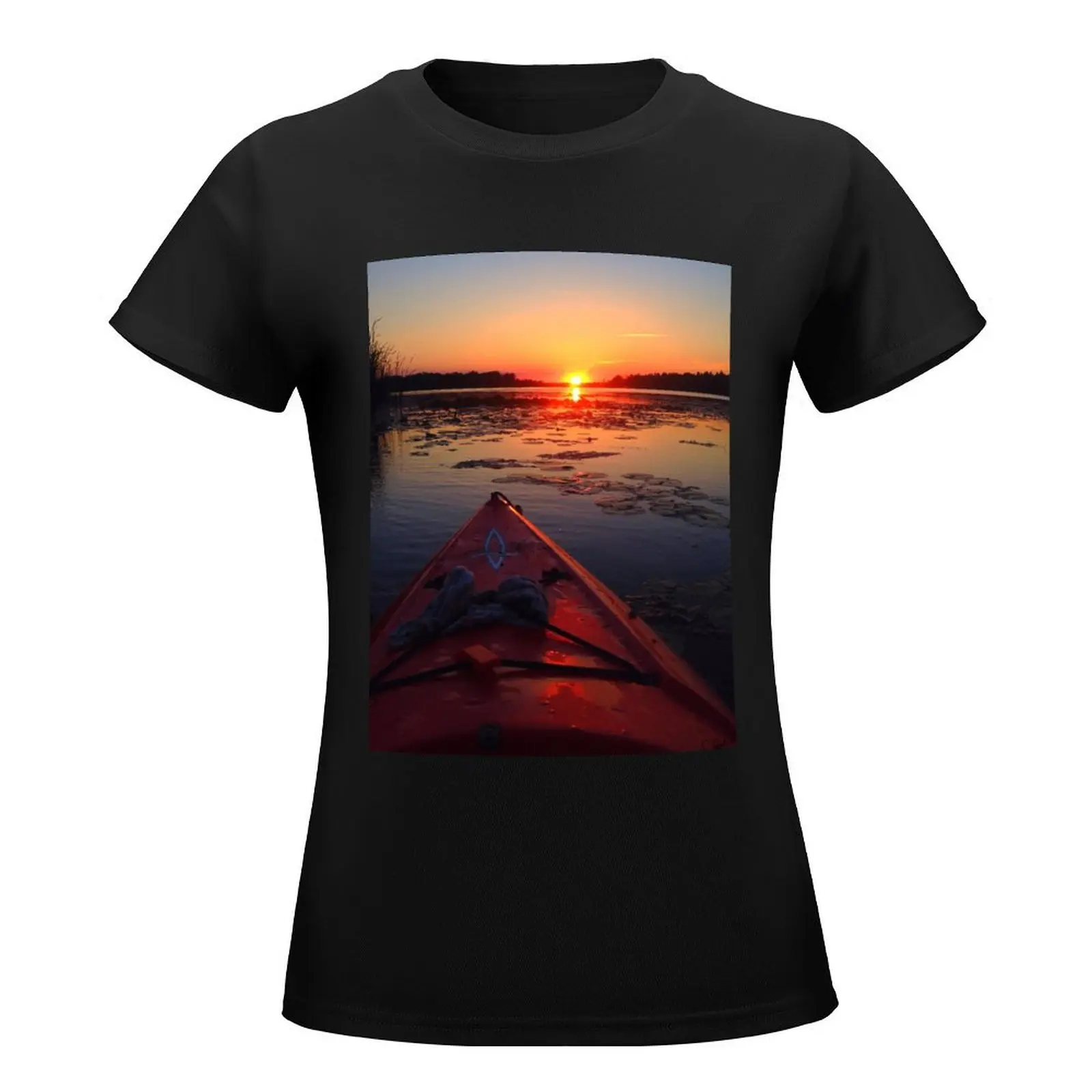 Sunset Kayak (Orange) T-Shirt vintage clothes Blouse korean fashion anime clothes Women's tops