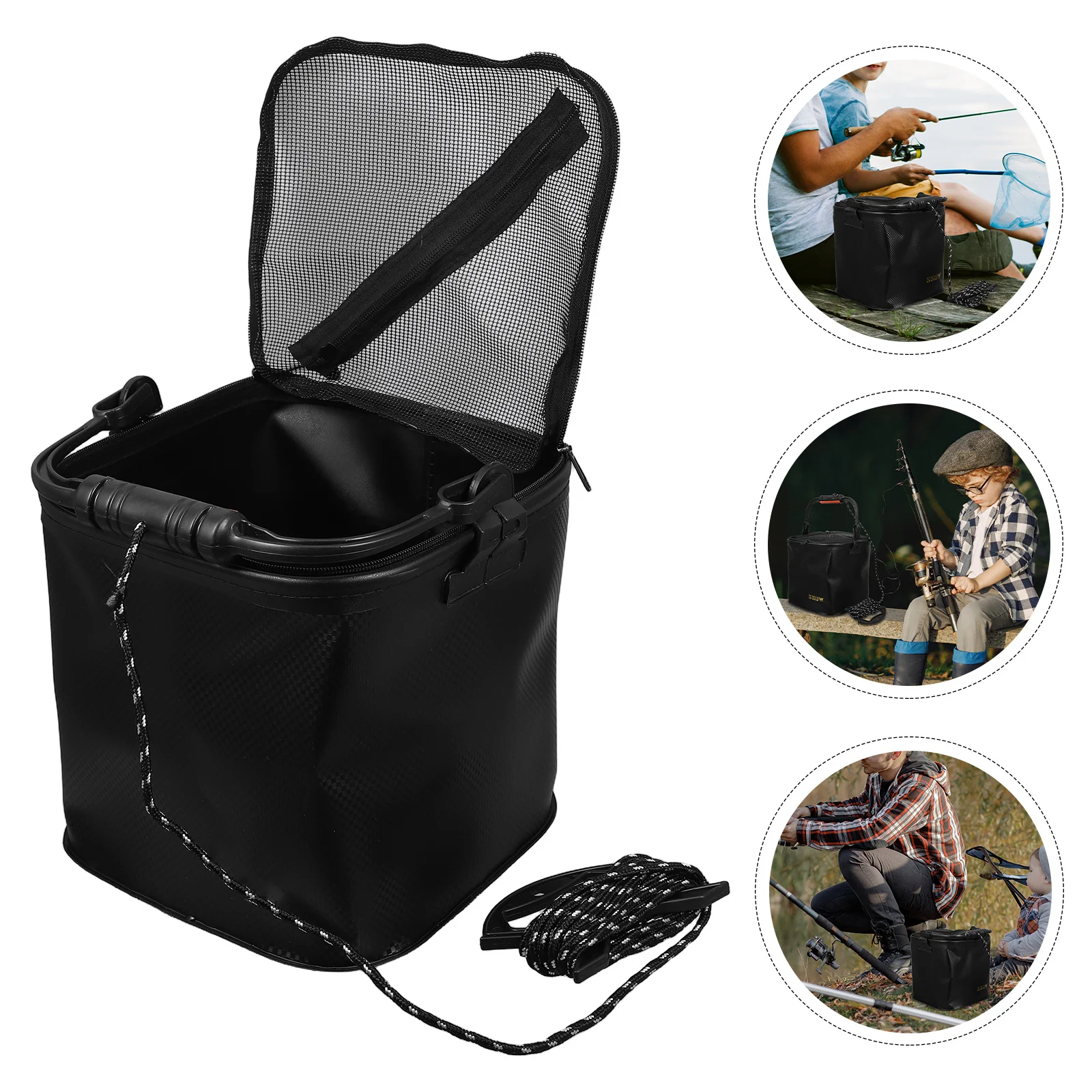 

Fishing Bucket Foldable Eva Portable Live Fish Container Breathable Mesh Lid Durable Tackle Storage For Outdoor Kayak Camping