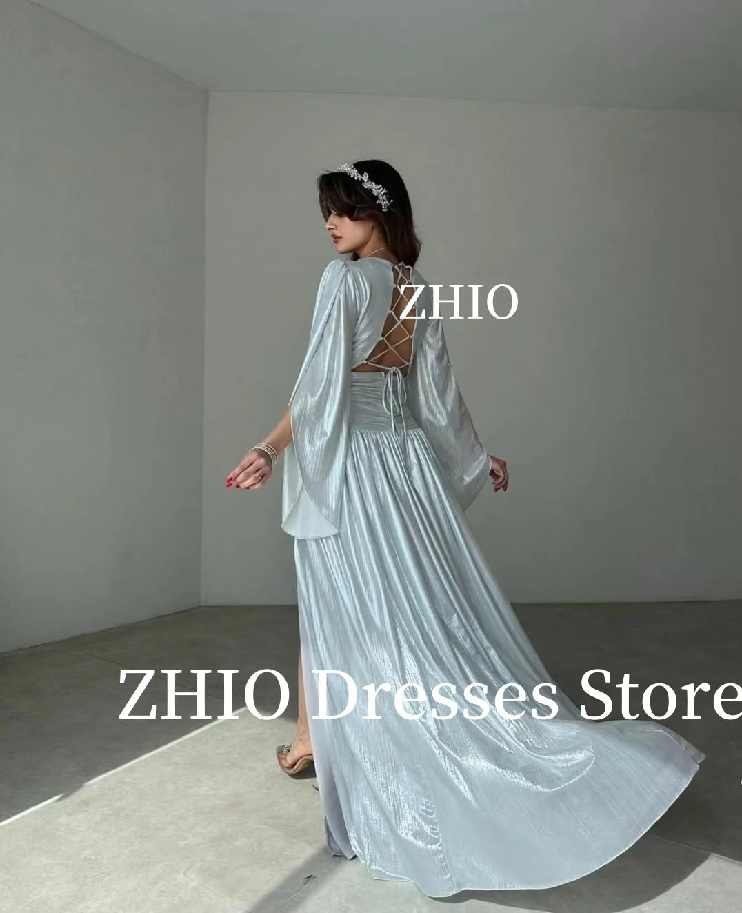 ZHIO Silvery Luxury Evening Dresses Side High Slit A-Line Formal Occasion Dress Cocotail Dress Prom Gown Customized Elegant