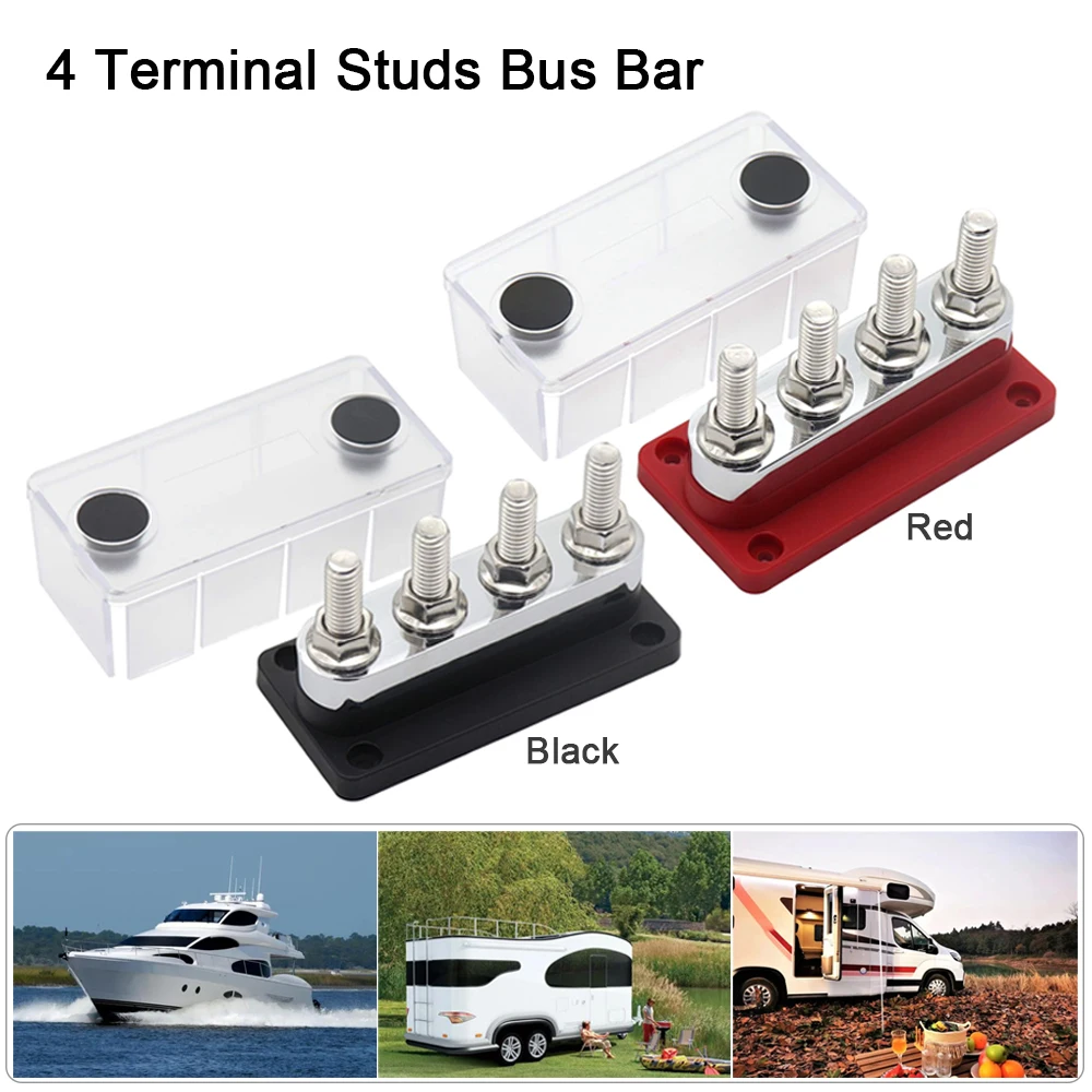 DC 600A 4 Terminal Studs Bus Bar High Current Wiring Stud Battery Junction Block for Caravans RV Ship Car