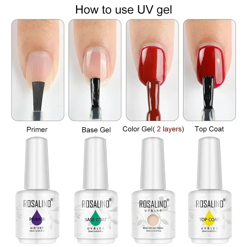 ROSALIND 15ML Gel Polishes Semi Permanente Losweken Gel Vernissen Unieke Art Base Top Glazen Fles Nodig UV/Led Cure