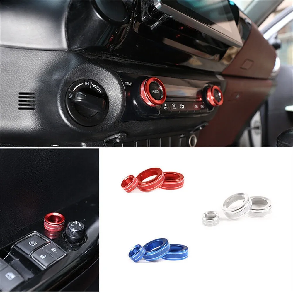 

3PCS Aluminum Alloy Car Air Conditioning Mirror Adjustment Knob Cover Control Switch Decoration Ring For Toyota Hilux 2015-2024