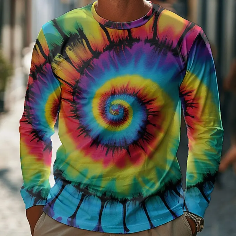 

Graffiti Tie Dye Men's Long Sleeve T-Shirt Fashion Creative Design Street Harajuku Pullover Tee Loose Crew Neck Daily Casual Top