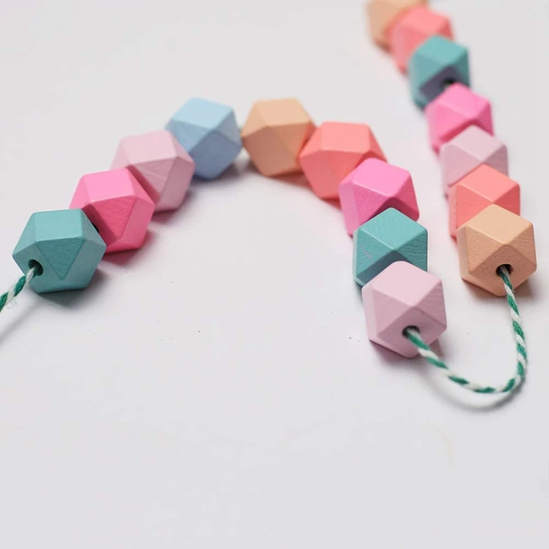 Geometric Faceted Wood Beads, Candy Colored Wooden Beads Bracelet Garlands Are Suitable For DIY Handwork And Jewelry