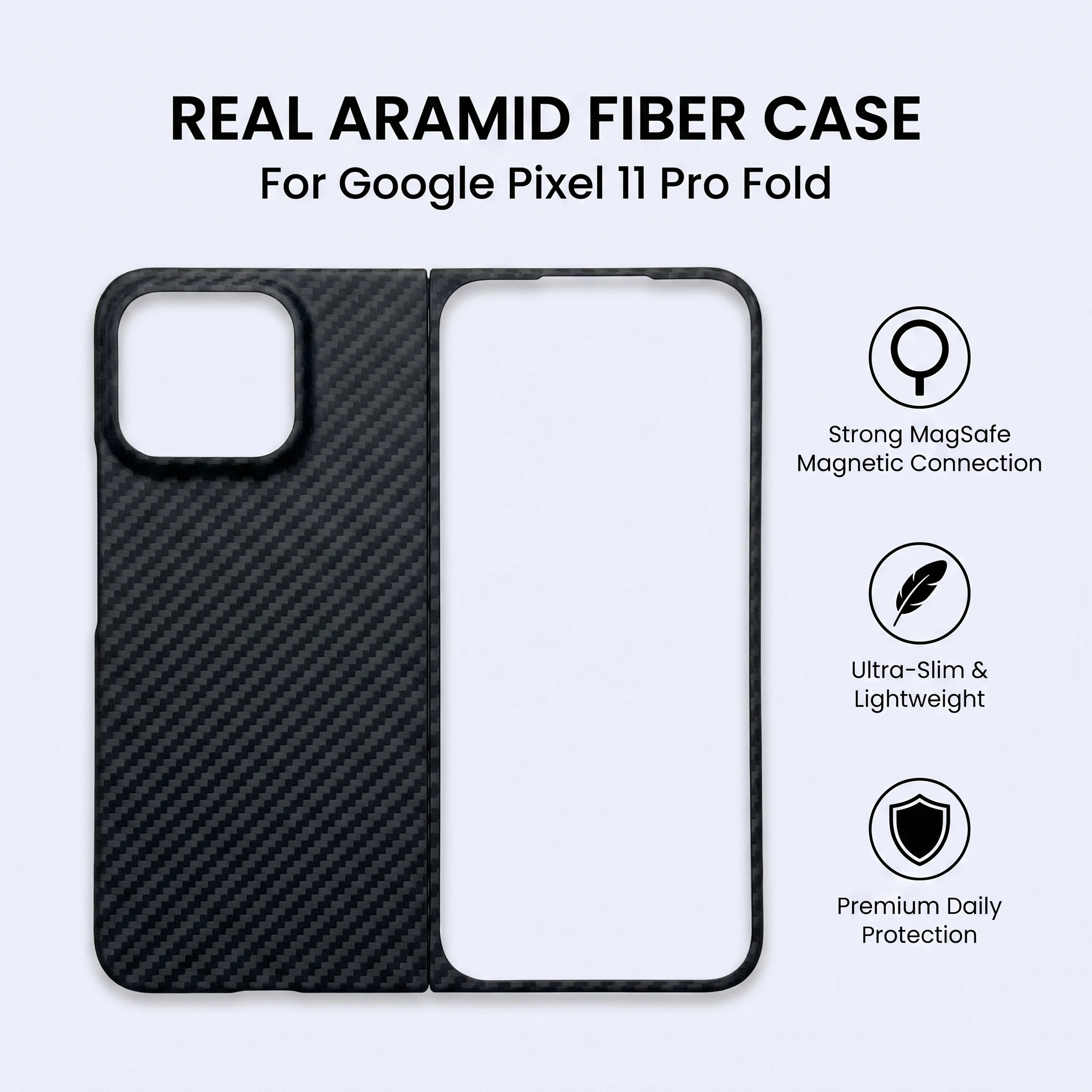 For Google Pixel 11 Pro Fold Carbon Aramid Fiber Case Magnetic Front Back Full Protection Minimalist Business Hard Cover Set