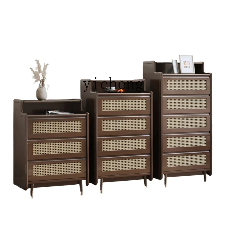 

Zf Rattan Chest of Drawers Modern Minimalist Living Room Chest of Drawers Bedroom Solid Wood Storage Cabinet