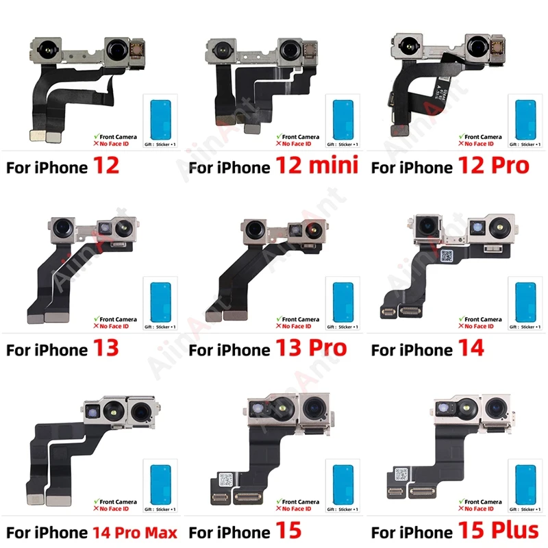 100% Top Small Proximity Light Sensor Front Camera Flex Cable For iPhone 12 13 14 15 Pro Max Plus mini with Sticker No Face ID