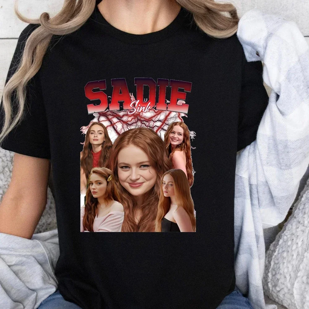 Stylish Vintage Sadie Sink Printed T-shirt Top Sadie Sink Trend Harajuku Short Sleeved Unisex Shirt Graphic Oversized T-shirt