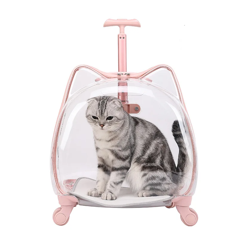 Transparent Pet Carrier Travel Breathable Cat Carriers Large Capacity Cat Small Dog Bag with Wheel Handle Kitten Pet Supplies