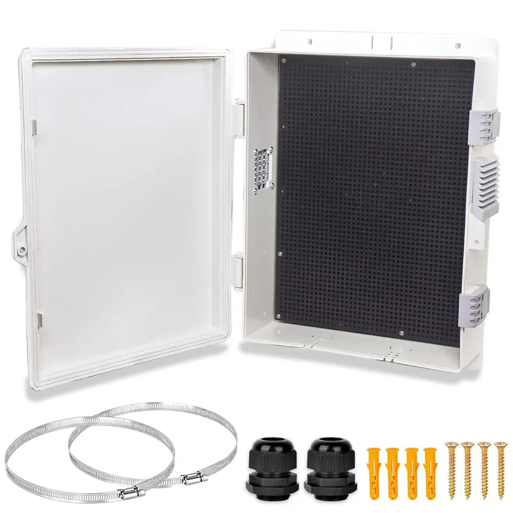 

Electrical Junction Box, Outdoor Water Resistant Nema Enclosure, Ventilated ABS Plastic WiFi Project Box with Internal Mounti