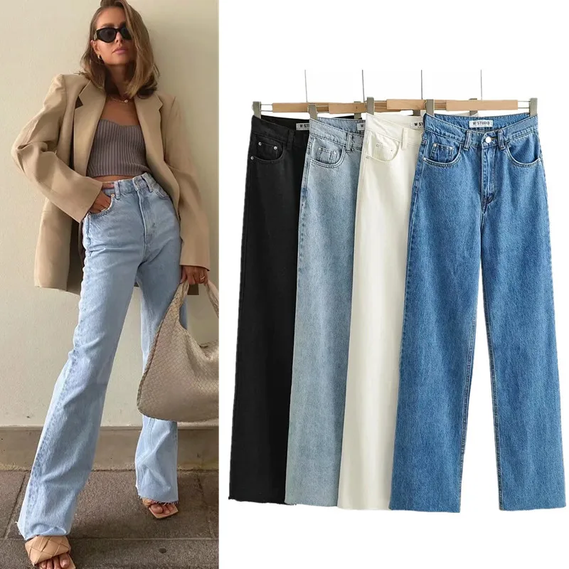 

Wide Leg Pant Women Jeans Autumn Winter High Waist Slouchy Black Straight Leg Denim Trouser Fall 2024 Casual High Street Clothes