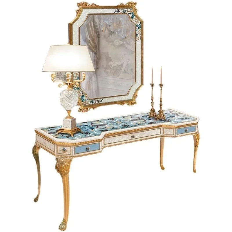 

French Italian shell parquet inlaid entrance table European solid wood carving flower villa dressing