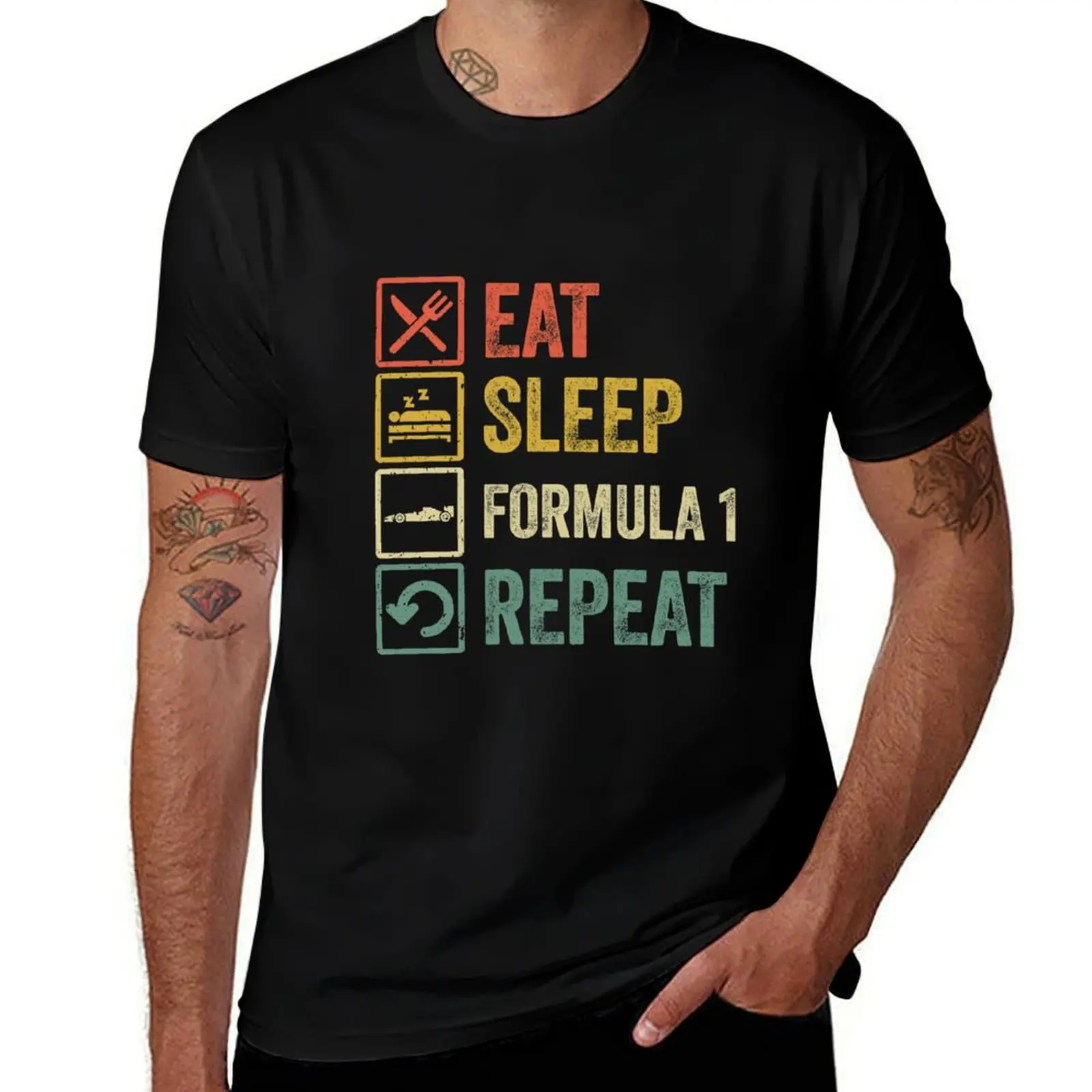

Funny eat sleep formula 1 repeat retro vintage T-Shirt anime stuff blue archive mens t shirt graphic