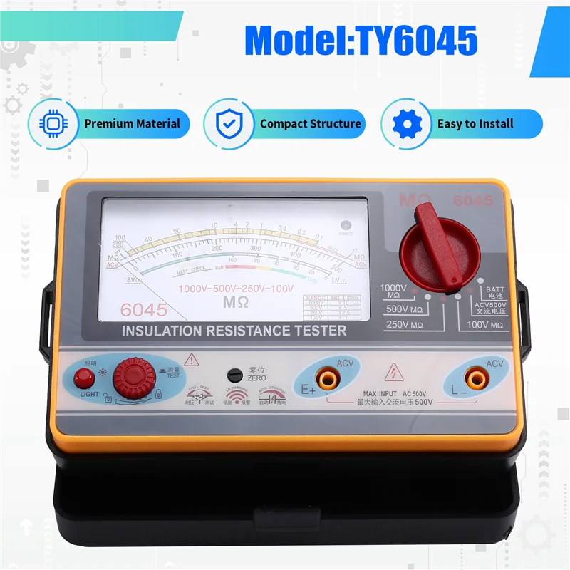 ABWP-TY6045 절연 저항기 디지털 저항계 휴대용 테스터 메가미터 0-2000MΩ 100V/250V/500V/1000V 고정밀