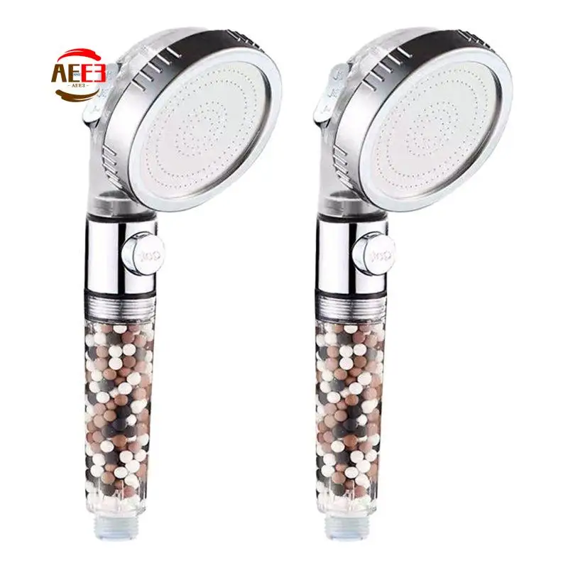 

AEE3-2PCS Shower Head With Beads Filter Pressure Boosting Shower Head Spray White Plastic With 3 Modes Water Saving Bathing For