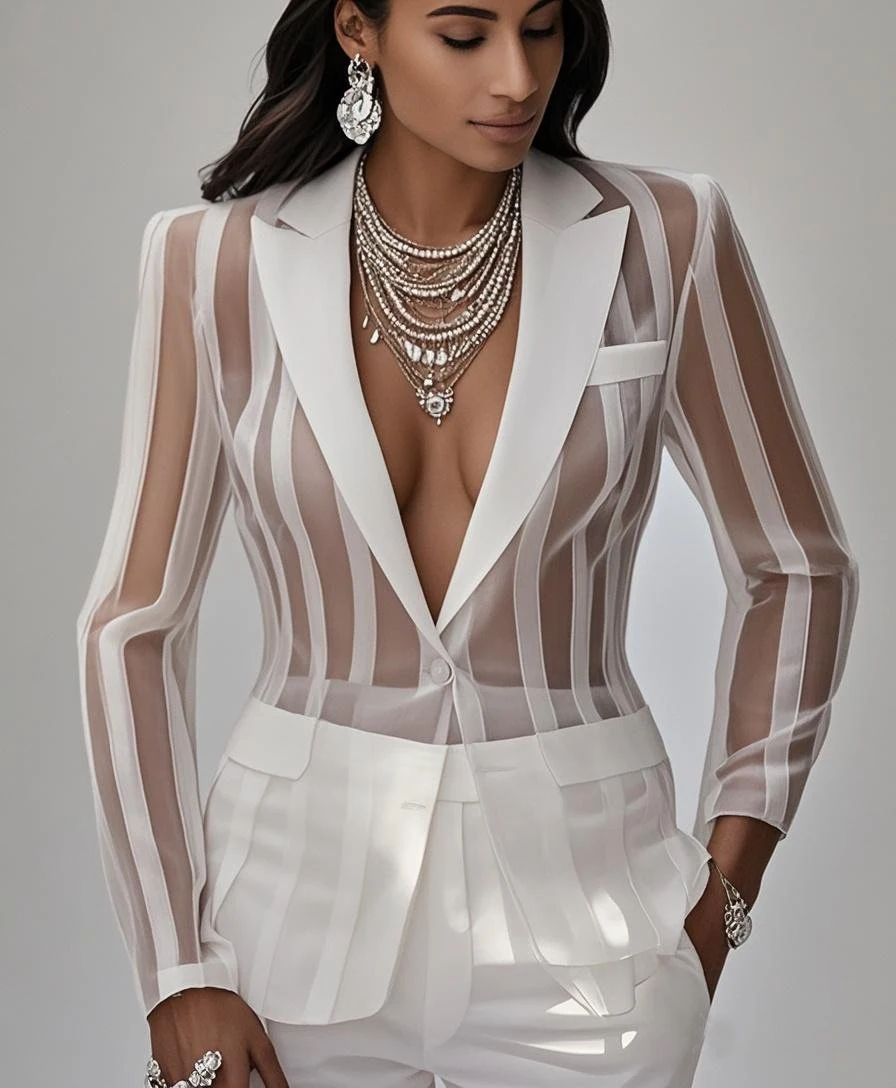 

Blazer Coat 2025 American Style Fashion Women's Perspective Striped Suit Coats Sexy Casual Mujer Hot Sale Long Sleeve Outerwears
