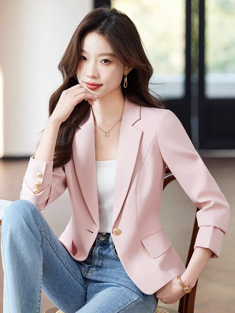 

Розовый приталенный жилет-куртка женский, весенний стиль, уникальный, красивый, повседневный, модный, из полиэфирного волокна, немнущийся, с длинными рукавами