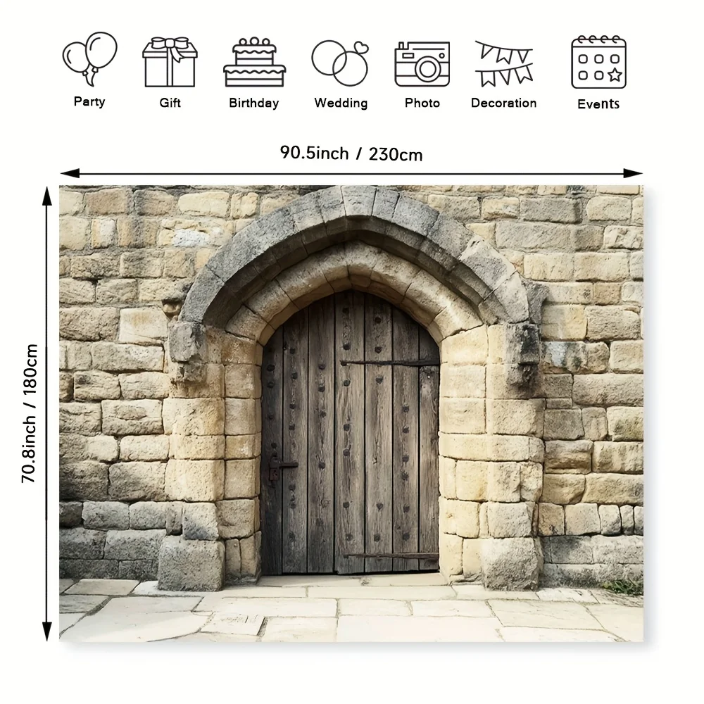 قطعة واحدة من خلفية حائط حجر القدس القديمة - قماش معلق عالي الجودة بتصميم قوس قديم وباب خشبي #6