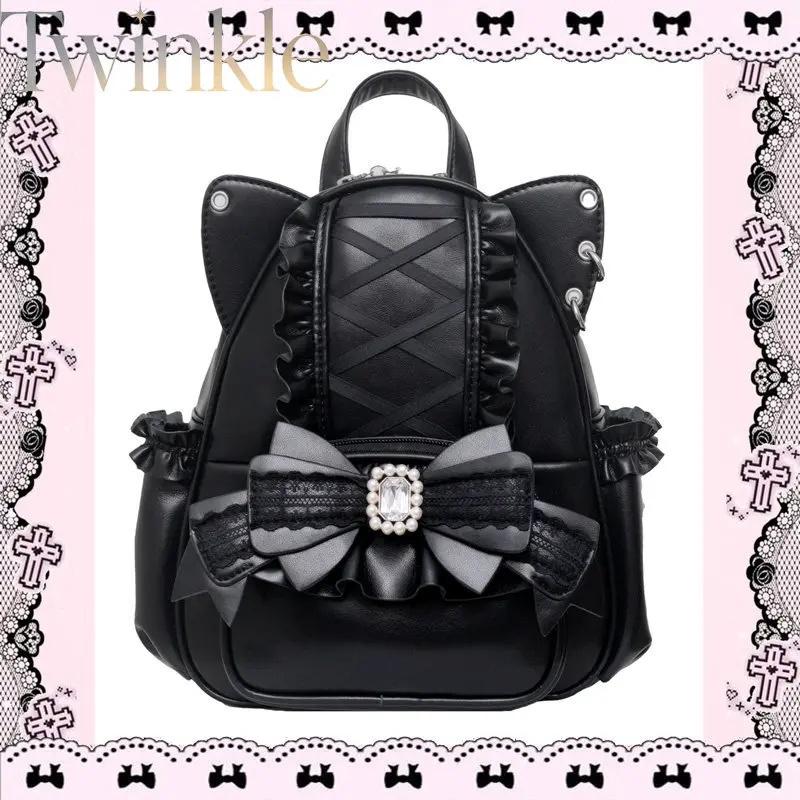 Women Jiraikei  Backpack Daily Backpack Rucksack Lolita Kawaii Cat Ear Harajuku Y2K PU Leather Gothic Daypack