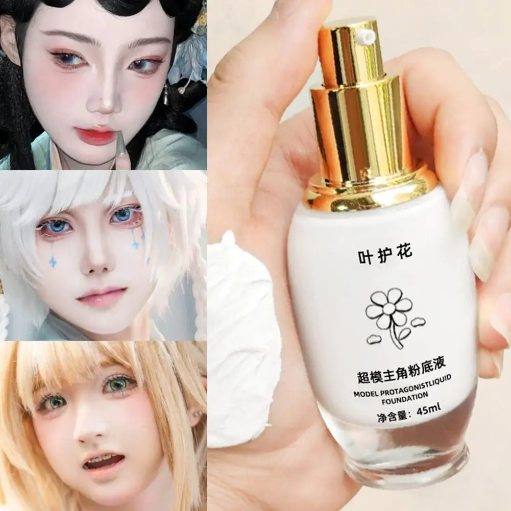 Fondotinta liquido bianco puro da 45 ml, crema bianca a copertura totale, duraturo, per il festival cosplay di Halloween F1G2