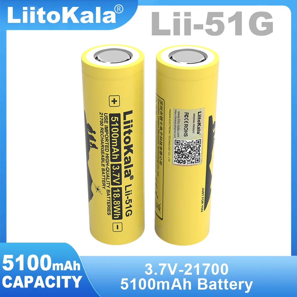 LiitoKala Lii-51G 21700 3.7V 5100mAh High-capacity Lithium ion Battery DIY 24v 36v 48v 60v Rechargeable batteries pack