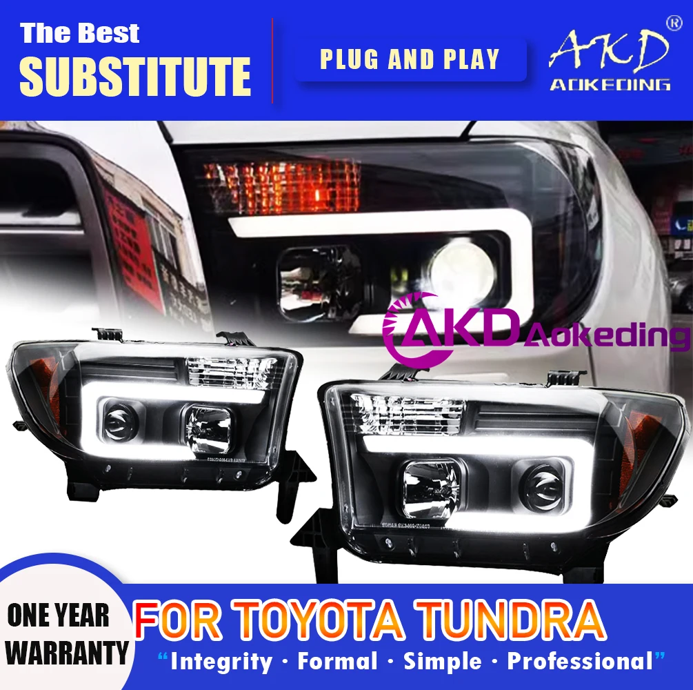 

AKD Head Lamp for Toyota Tundra Sequoia LED Headlight 2007-2013 Headlights DRL Turn Signal High Beam Angel Eye Projector Lens