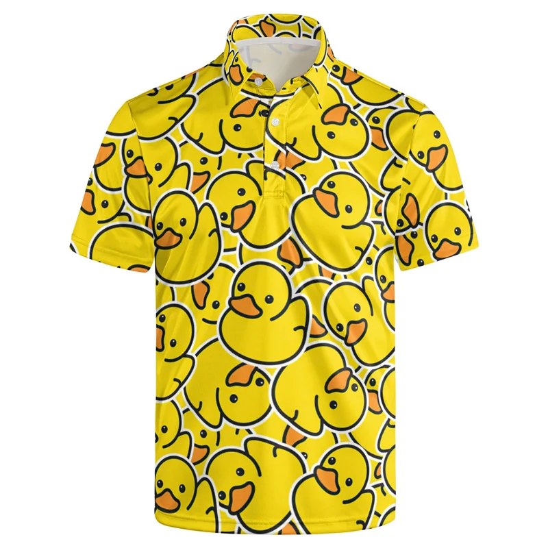 Harajuku Fashion Rubber Duck 3D Print Short Sleeve Polo Shirts for Men Clothes Funny Animal Little Yellow Duck Button POLO Shirt