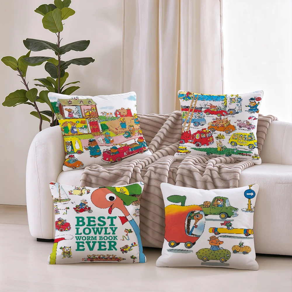 Busy Busy Town Lowly Worm cushion cover Square Office Bedroom Headboard Sofa Living Room Backrest Cushions Sleeping