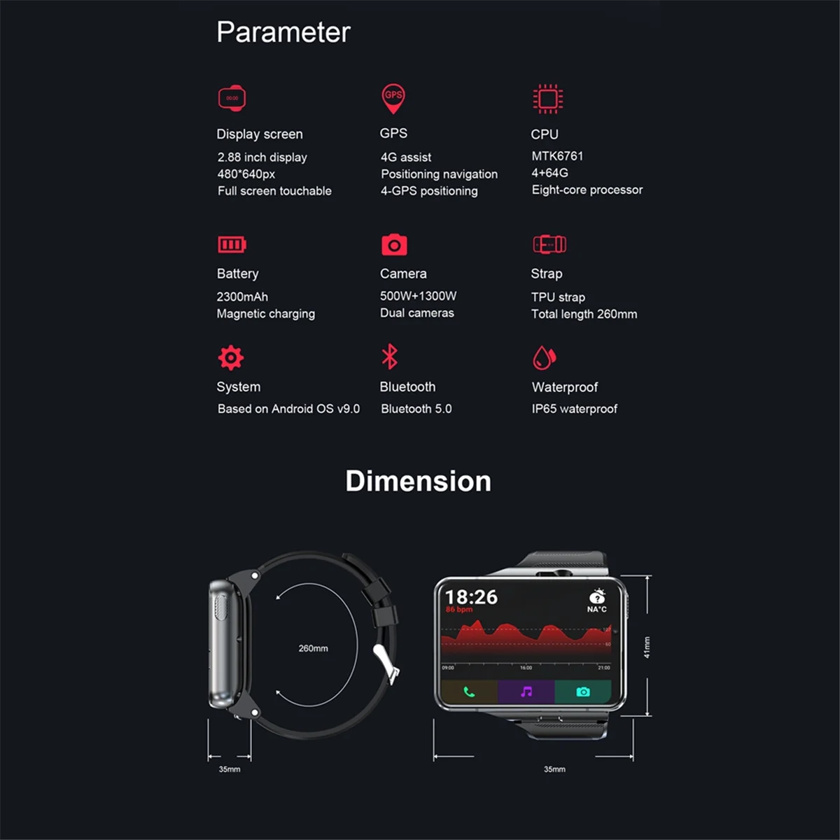 ساعة ذكية S999 الفضة ، معدل المكالمات الهاتفية ، الفضة ، 4G MTK6761 Core ، 4GB ، 64GB ، 5.0MP + 13.0MP ، بلوتوث ، GPS ، WiFi ، WiFi ،"