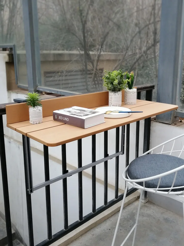 Balcony railing hanging table Folding convenient hanging computer table home bar counter Creative lifting folding desk