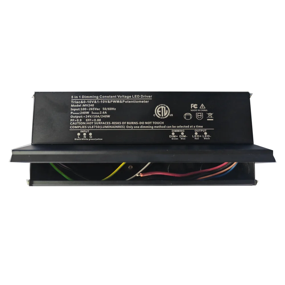 30-240W IP67 200W 24V Waterproof 5 in 1 Triac Dimming 0-10V/1-10V/Potentiometer/10V PWM LED Driver US ETL Standard Junction Box