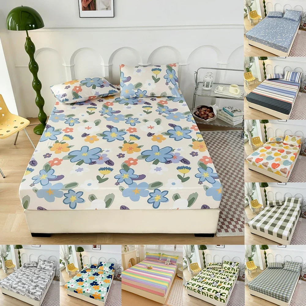 

Bedroom Printed Sheet Breathable and Comfortable Washed Cotton Bedsheet Three-piece Set Household Product 장착형 침대 시트 ropa de cama