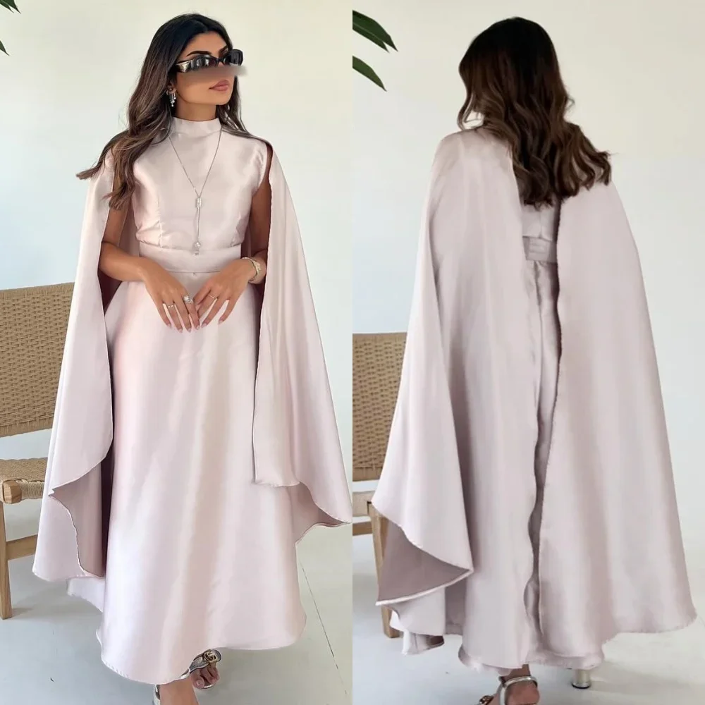 

Customized Satin Pleat Wedding Party A-line High Collar Bespoke Occasion Gown Midi Dresses