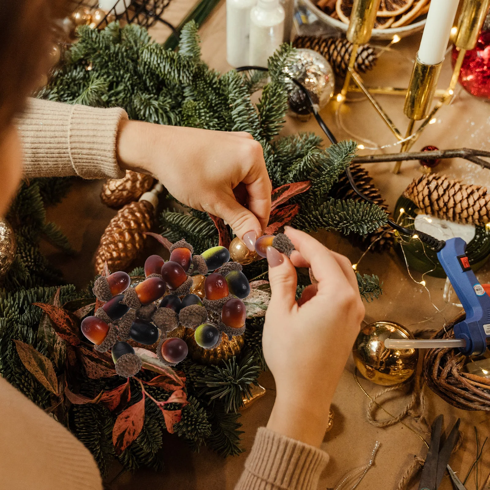 

100 Pcs Simulated Acorn Ornaments DIY Decorations Tops for Crafts Small Foam Artificial Acorns Bulk