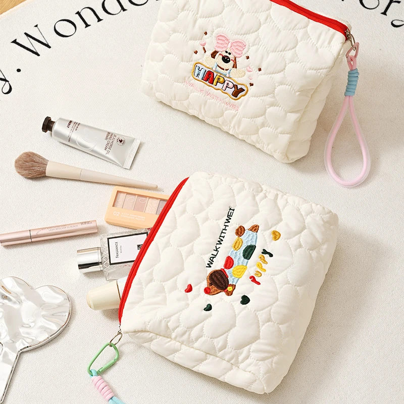 Household Cartoon Embroidery Cosmetic Storage Bag, Large Capacity Cute Makeup Bag, Portable Carry On Bag, Shopping Handbag